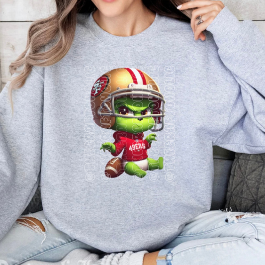 Grinchy Football Crewneck | SF Red and Gold