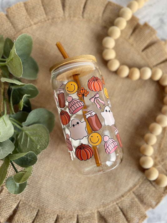 Pumpkin Spice Girly Glass Cup